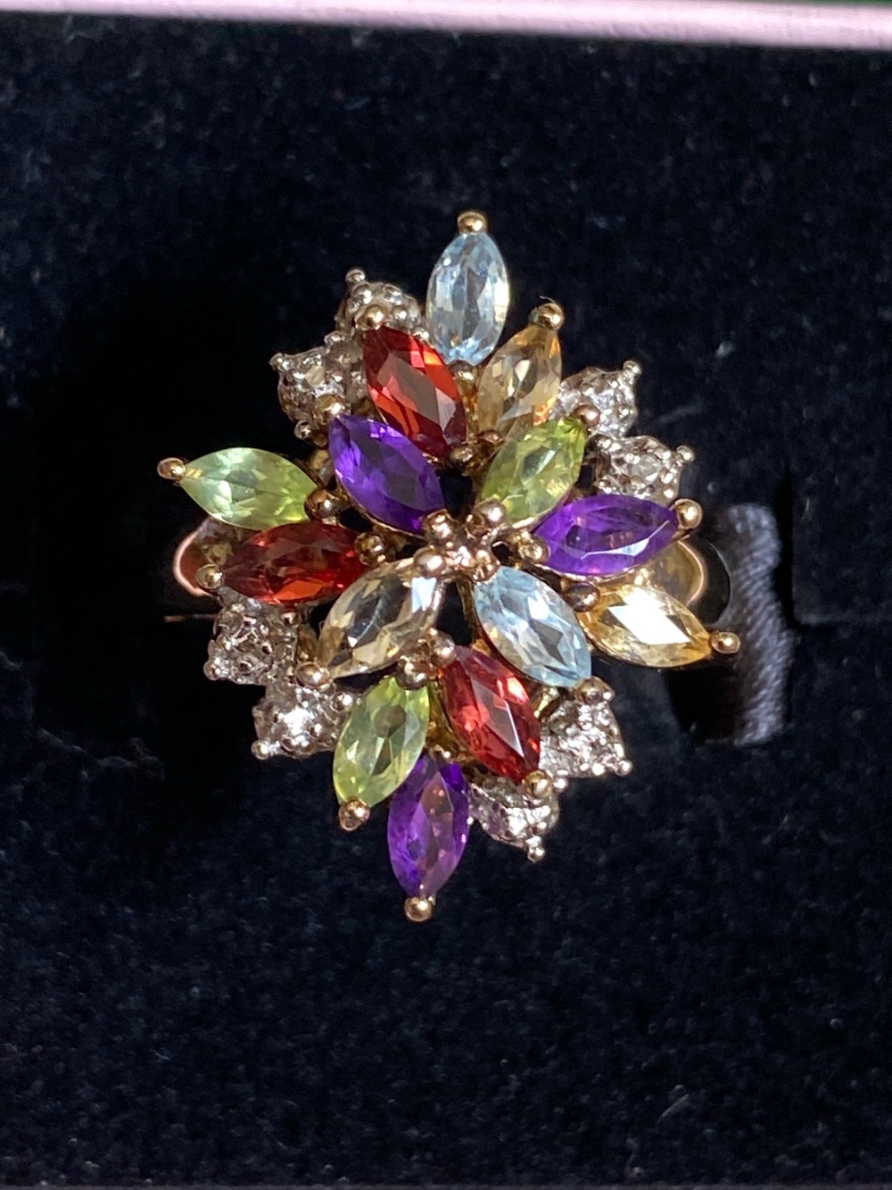 Ross Simons 18k Gold Vermeil 925 Sterling Gemstone Cluster Cocktail Ring Size 8